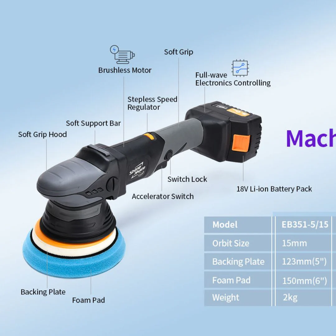ShineMate EB351-5/15 Cordless Orbital Polisher Kit - Image 4